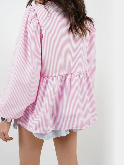 'Adalet' Linen Look Tie Front Smock Blouse - Celes Fashion